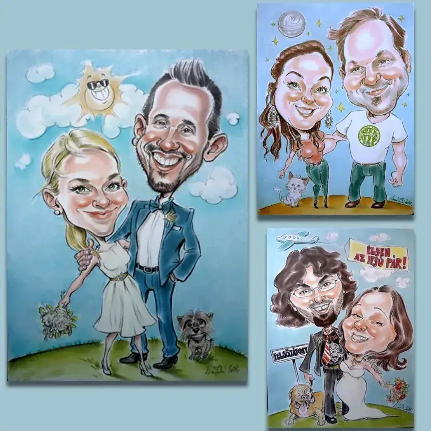 Színes karikatúra fénykép alapján