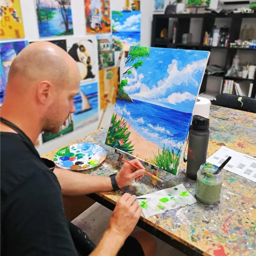 Páros élményfestés Apuval Győrben – 40×50 cm-es vászonra