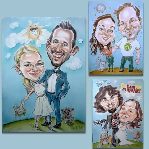 Színes karikatúra fénykép alapján