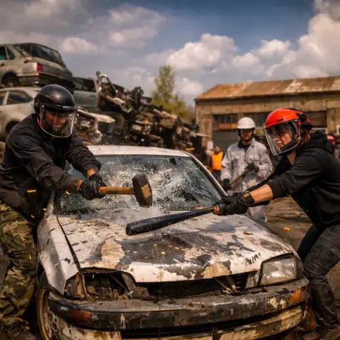 Feszültséglevezetés extrém módon: Autó szétverés Berhidán!