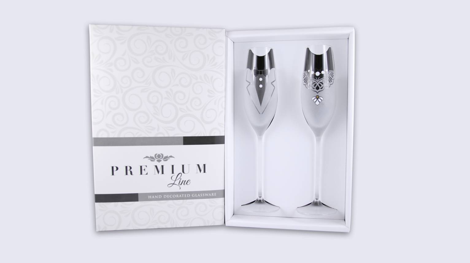 Egyedi Férfi-Nő pezsgőspohár nászajándékba, évfordulóra vicces designnal